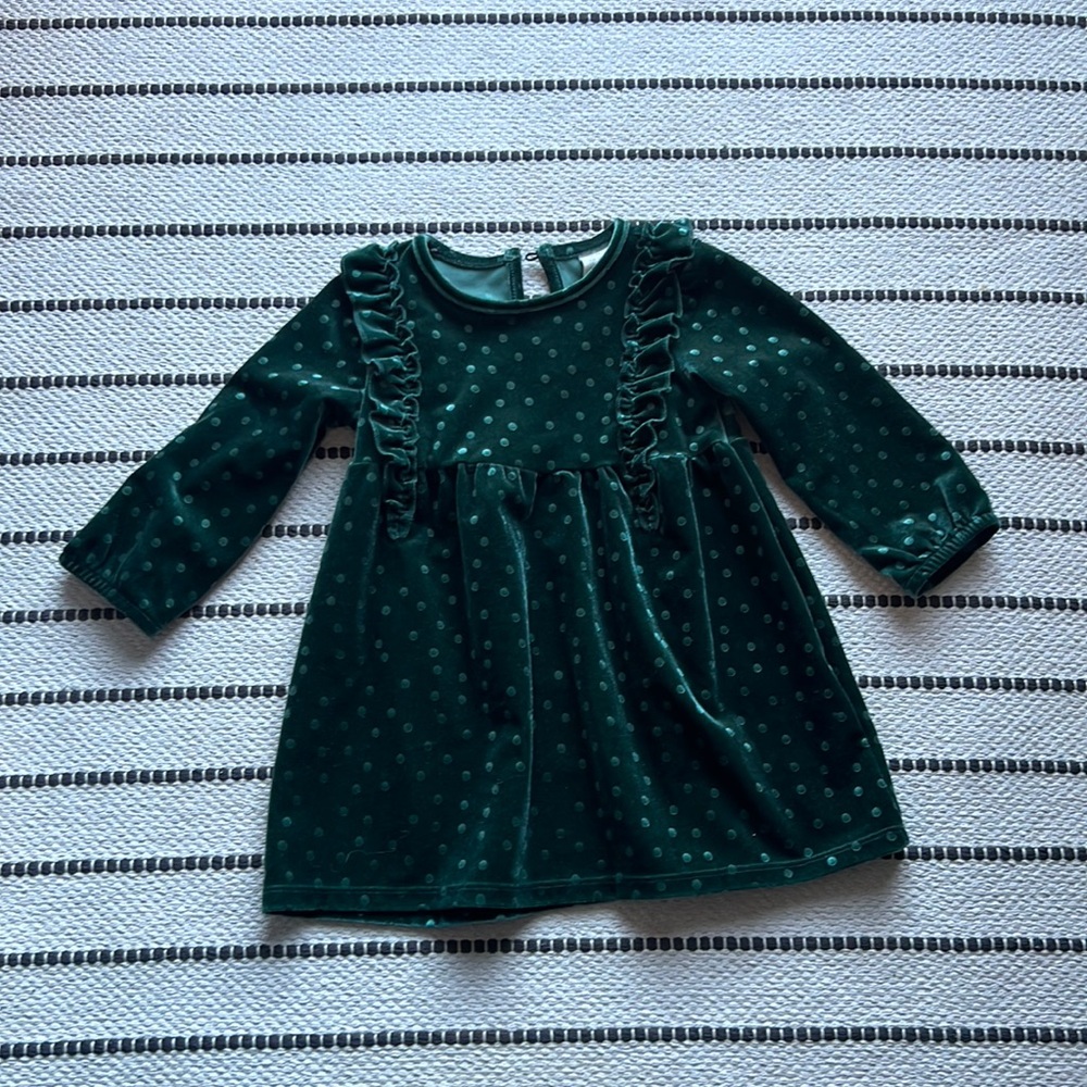H&M Green Velvet Dress with Ruffles